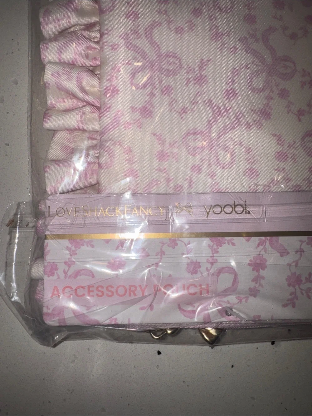 Loveshackfancy x yoobi Pink Bow Ruffle Accessory Pouch